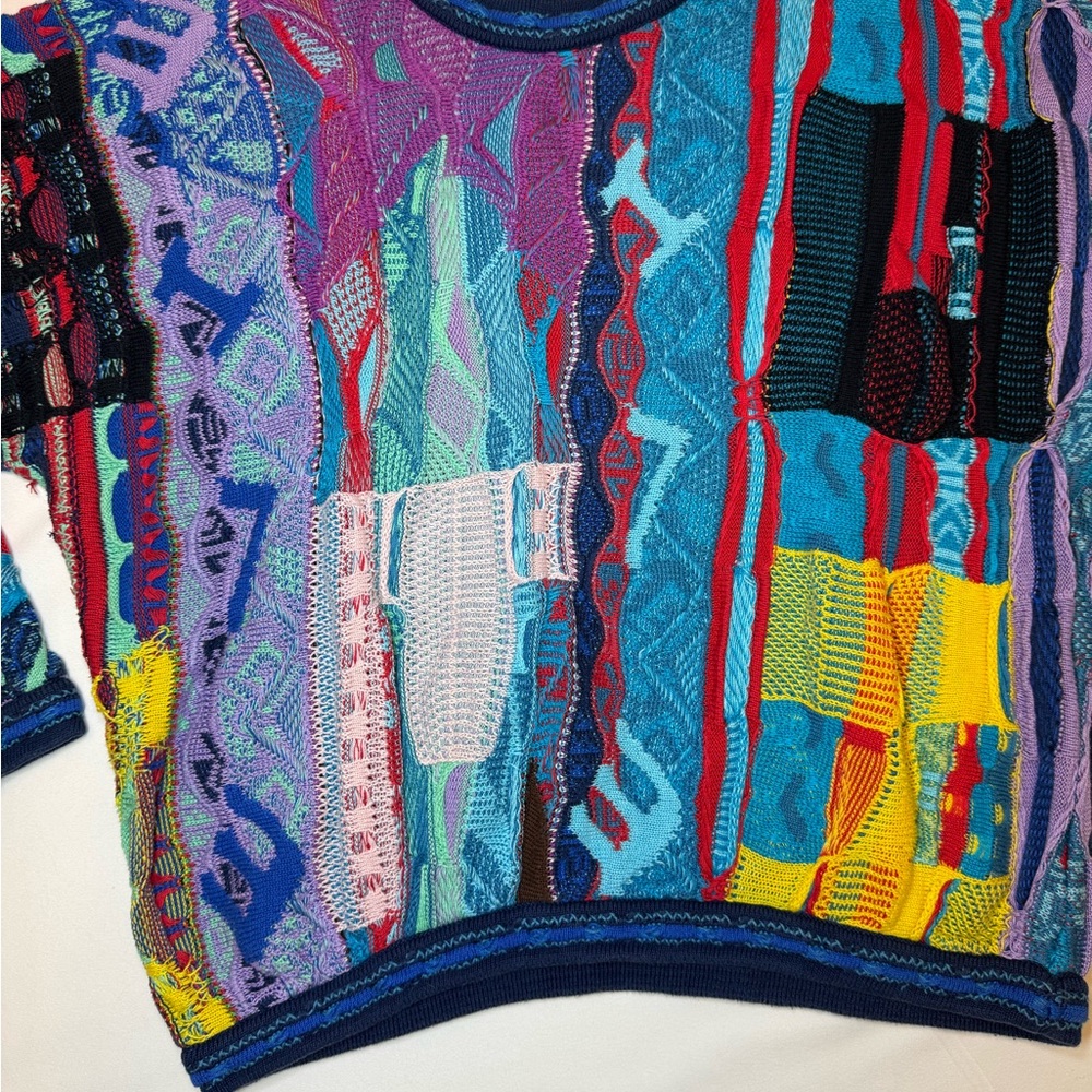 Vintage Coogi Women's Sweater Size M 3D Knit Blue Purple Alphabet Pattern Rare - Picture 7 of 13
